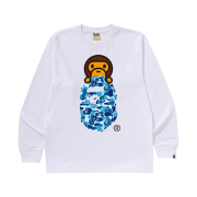 BAPE ABC Camo Milo on Ape Head L/S T-Shirt White Blue