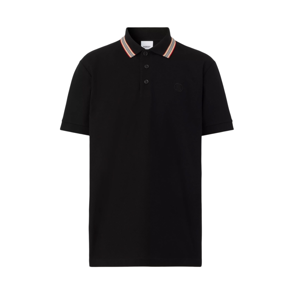 8053773 Burberry Icon Stripe Collar Cotton Pique Polo Shirt Black