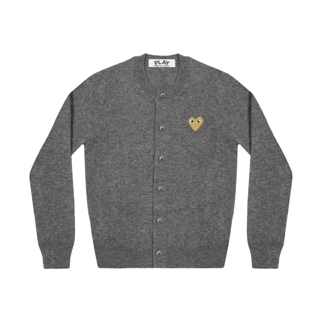 플레이 꼼데가르송 골드 하트 니트 가디건 미드 그레이(Play Comme des Garcons Gold Heart Knit Cardigan Mid Grey)