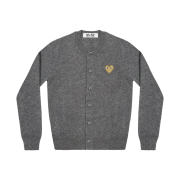Play Comme des Garcons Gold Heart Knit Cardigan Mid Grey