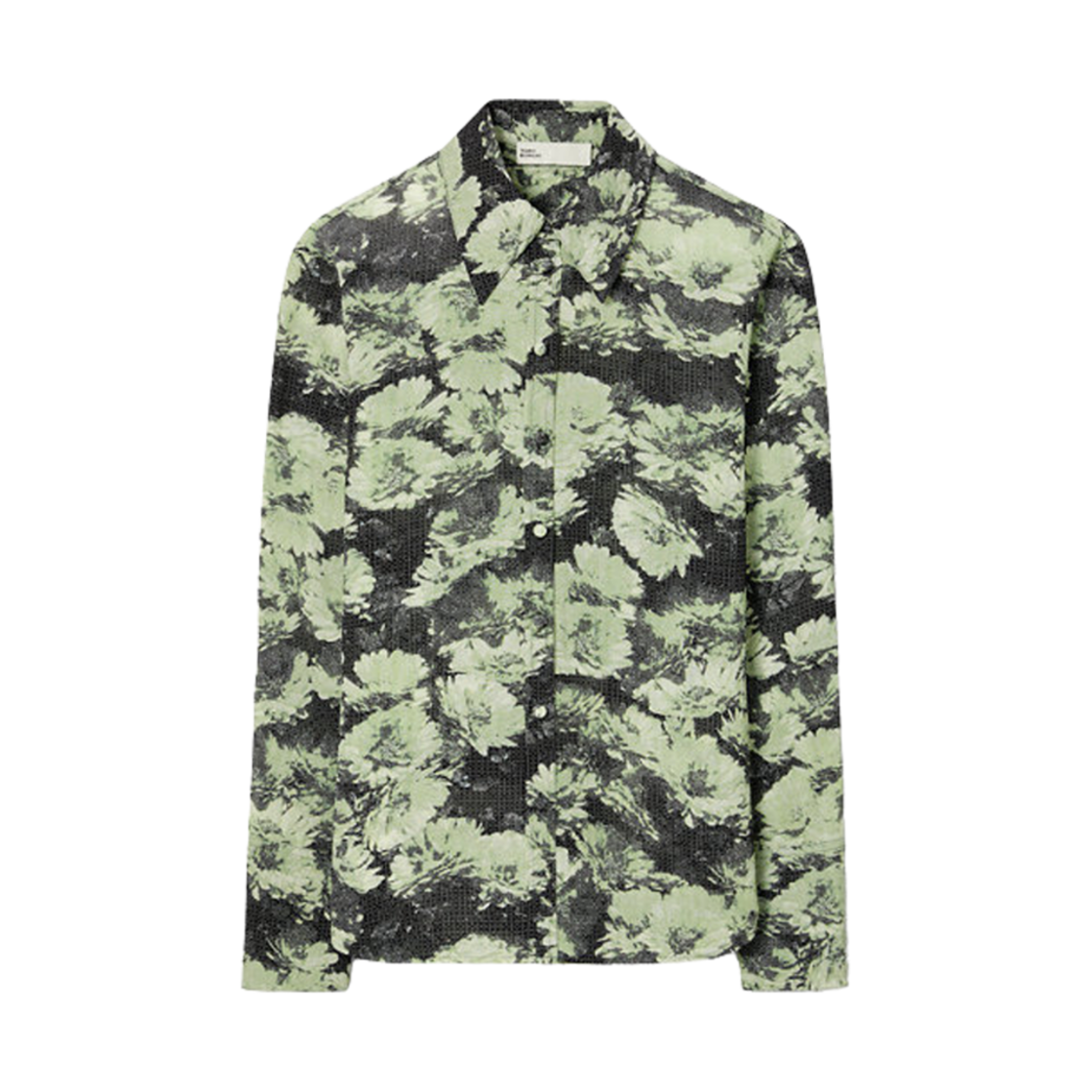 163648-300 (W) Tory Burch Printed Viscose Shirt Green Pixel Floral