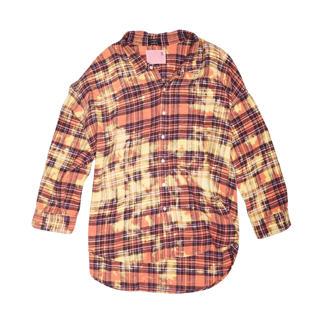 (W) R13 드롭 넥 워크셔츠 오버다이 핑크 이레귤러 블리치드 플레이드((W) R13 Drop Neck Workshirt Overdye Pink Irregular Bleached Plaid)