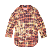 (W) R13 Drop Neck Workshirt Overdye Pink Irregular Bleached Plaid