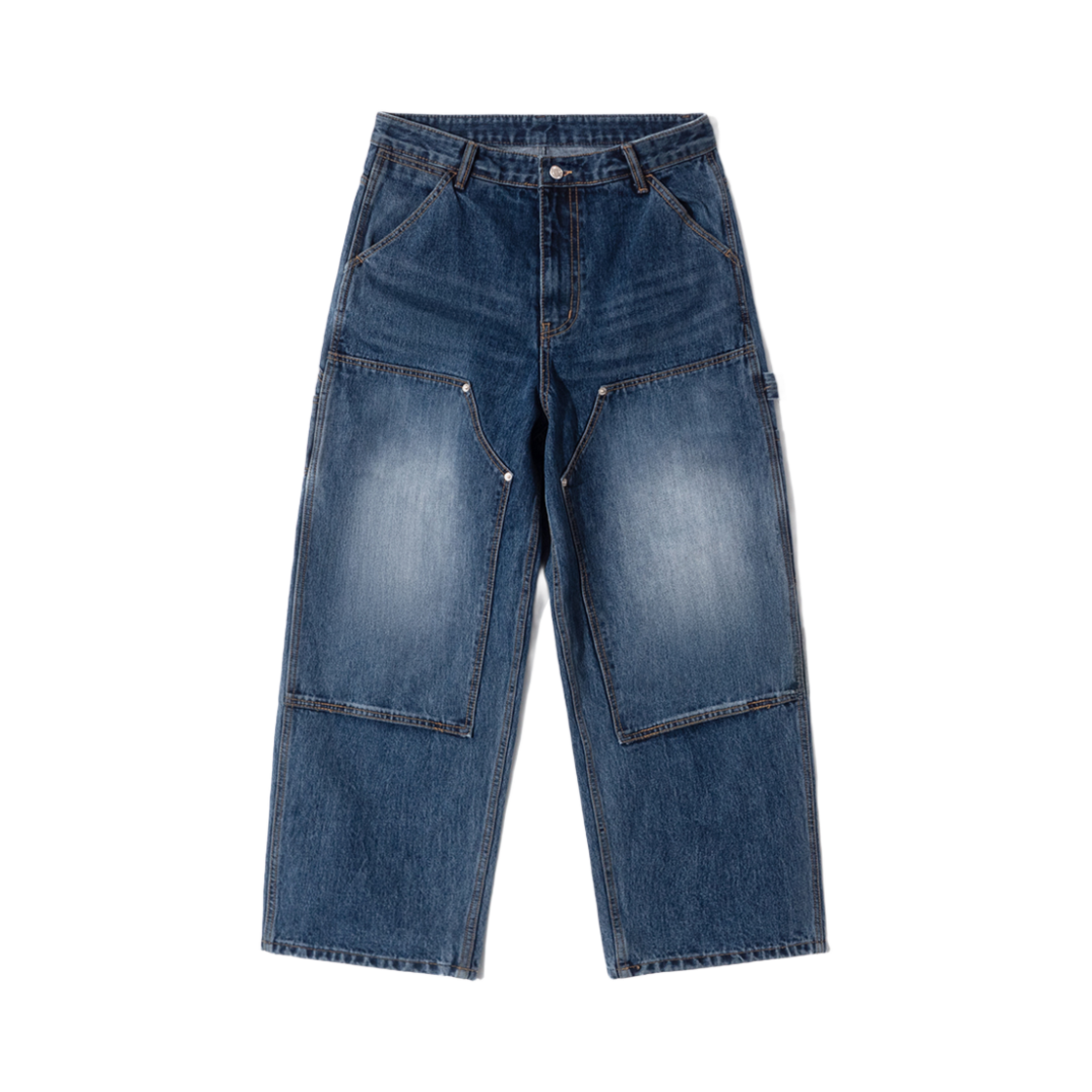 큐티에잇 가먼츠 더블니 워시드 팬츠 블루