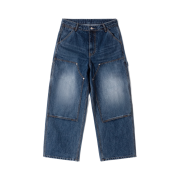 QT8 GARMENTS Double Knee Washed Pants Blue