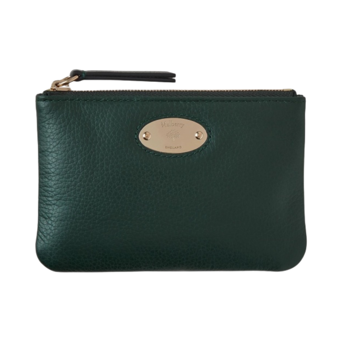 RL7067-205-Q633 Mulberry Small Classic Grained Leather Plaque Small Zip Coin Pouch Mulberry Green