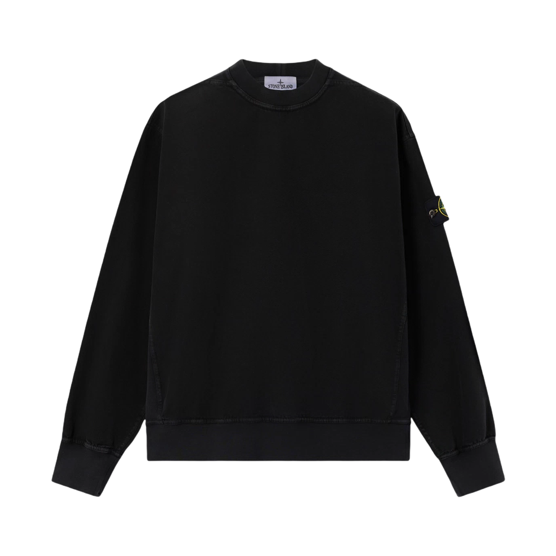 K2S1561000-16S0184-V0129 Stone Island 6100016 Organic Panama Cotton Old Effect Oversized Fit Crewneck Sweatshirt with Ribbed Inlays Black - 25FW