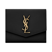 Saint Laurent Uptown Compact Wallet in Grain De Poudre Embossed Leather Black