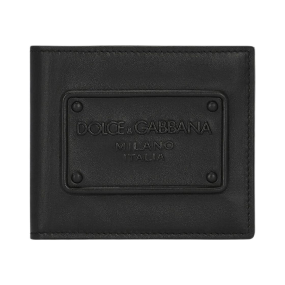 BP1321-AG218-80999 Dolce & Gabbana Calfskin Bifold Wallet with Raised Logo Black