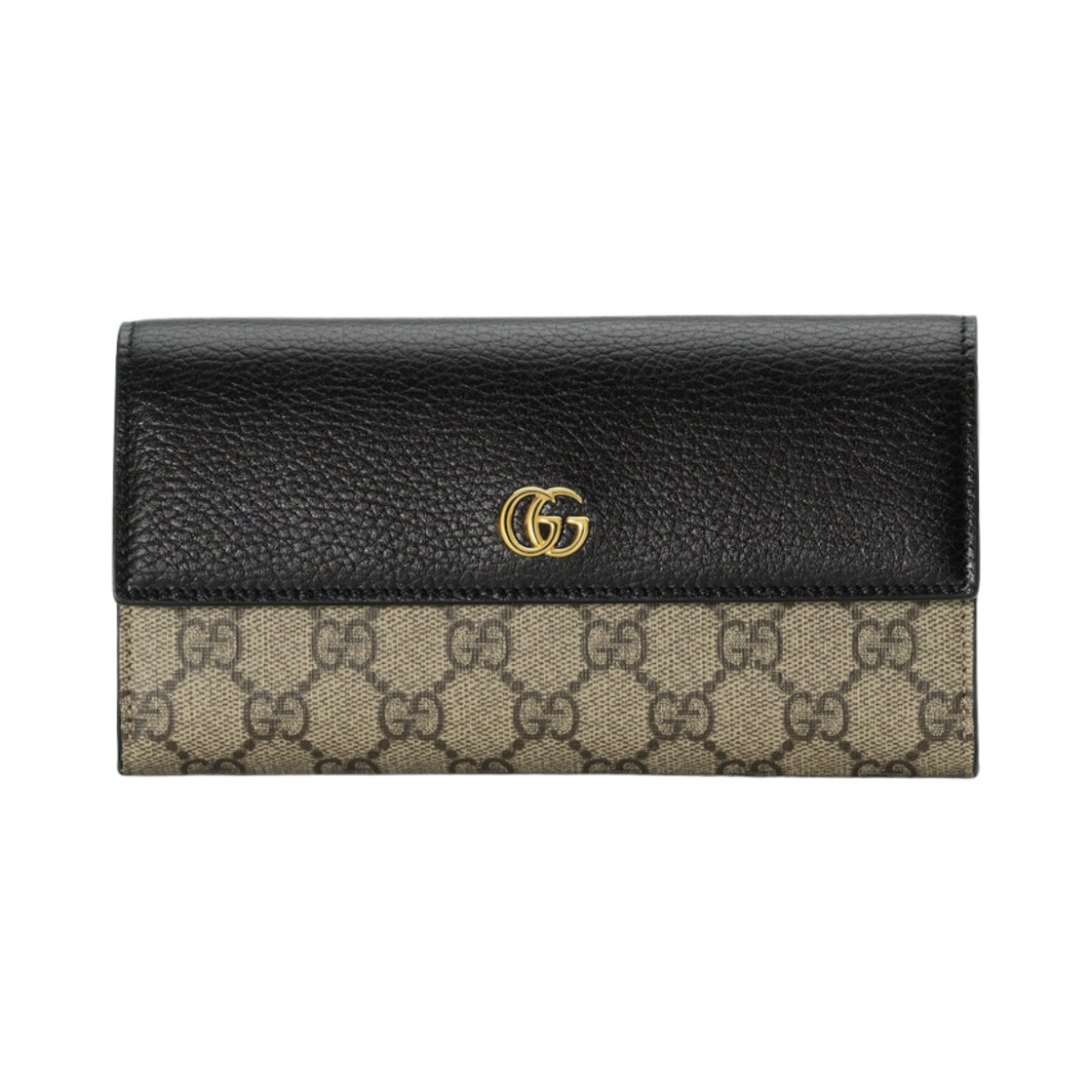 456116-17WAG-1283 Gucci GG Marmont Leather Continental Wallet Black Leather GG Supreme