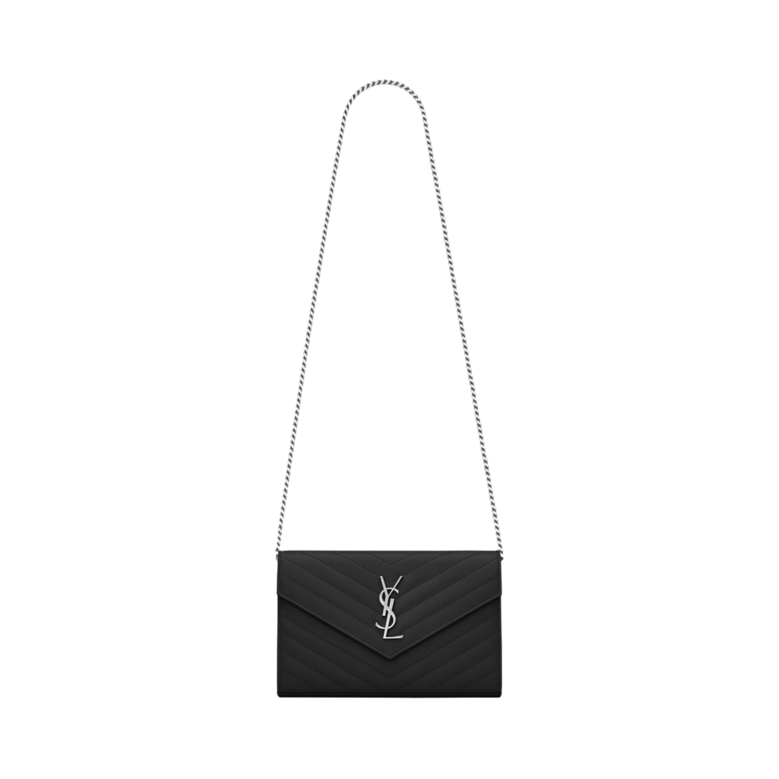 생로랑 그랑 드 뿌드르 엠보스드 레더 카산드라 마틀라세 체인 지갑 블랙(Saint Laurent Cassandre Matelasse Chain Wallet in Grain de Poudre Embossed Leather Black)