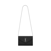 Saint Laurent Cassandre Matelasse Chain Wallet in Grain de Poudre Embossed Leather Black