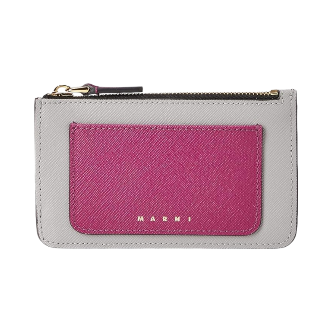 마르니 사피아노 레더 카드 케이스 퍼플 그레이 브라운(Marni Saffiano Leather Card Case Purple Grey Brown)