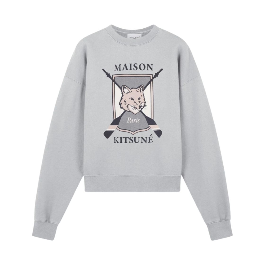 LW00306KM0307-H120 Maison Kitsune College Fox Printed Comfort Sweatshirt Light Grey Melange