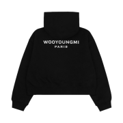 (W) Wooyoungmi Cotton Back Logo Cropped Hoodie Black - 22FW