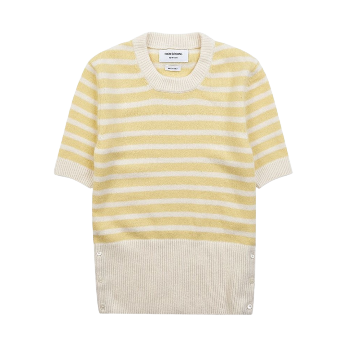 FKA413A-Y8007-740 (W) Thom Browne Hairy Silk Cashmere Jersey Stripe T-Shirt Yellow