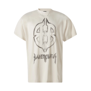 Balenciaga Metal BB Stencil Oversize Logo T-Shirt Beige