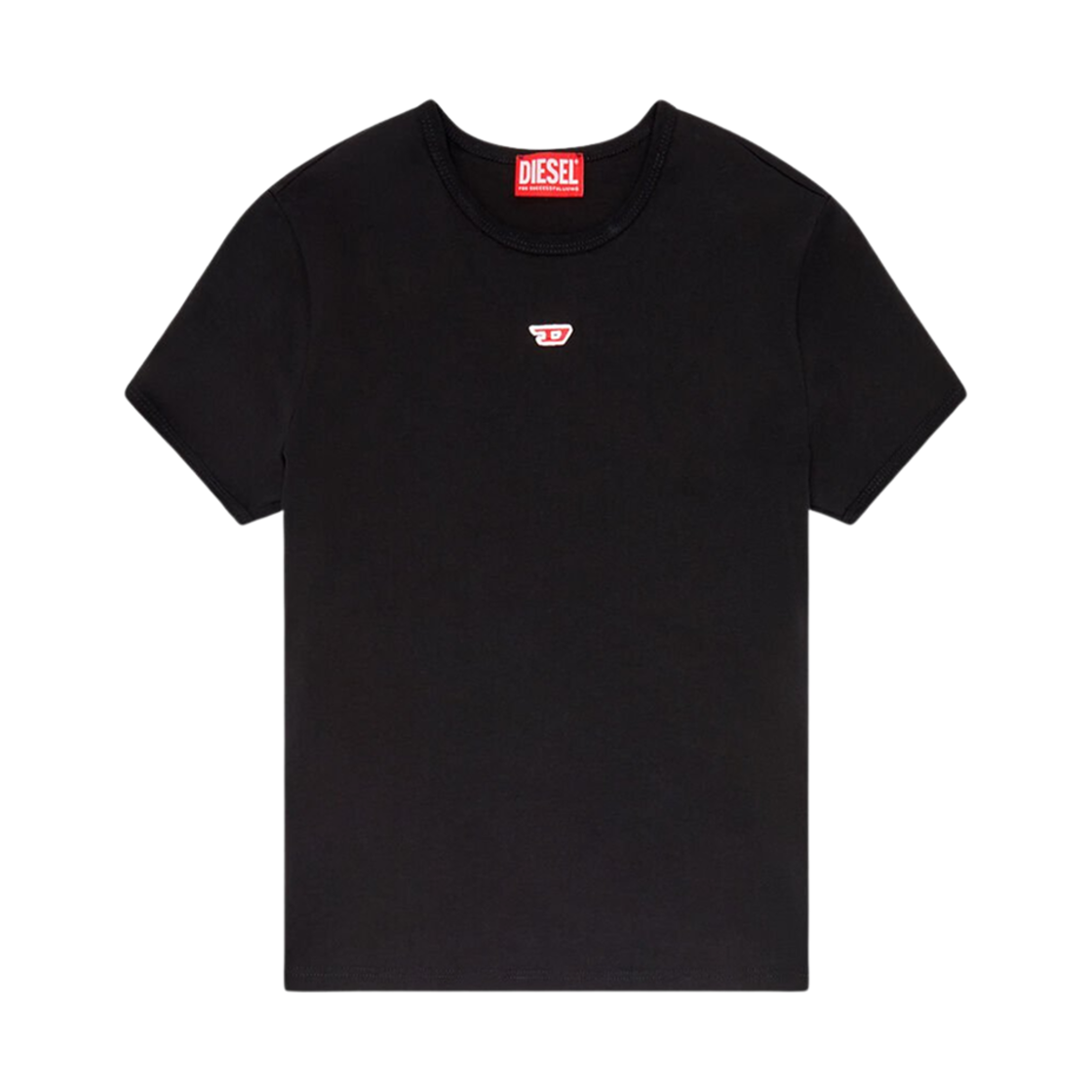 (W) 디젤 T-언큐티-롱-D 자수 D 패치 티셔츠 블랙((W) Diesel T-Uncutie-Long-D T-Shirt with Embroidered D Patch Black) - 1