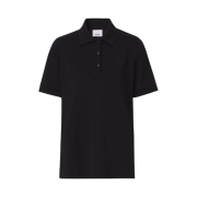 (W) Burberry Monogram Motif Cotton Pique Polo Shirt Black
