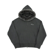 [KREAM 단독 / 프리오더] FENGSHUI Small Logo Fur Hood Zip-Up Jacket Charcoal