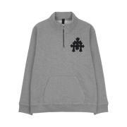 Chrome Hearts Cross Leather Patch Half Zip Pullover Grey