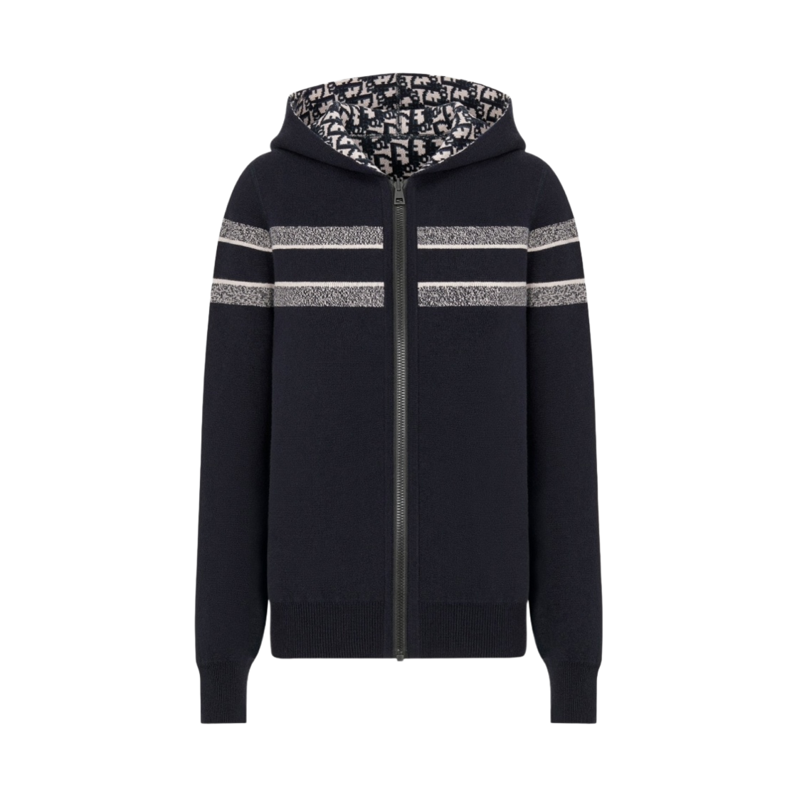 054G12AM055-X5820 (W) Dior Technical Cashmere Reversible Zipped Cardigan with Hood Blue Dior Oblique