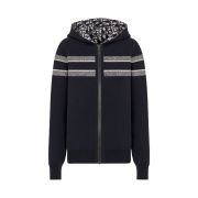 (W) Dior Technical Cashmere Reversible Zipped Cardigan with Hood Blue Dior Oblique
