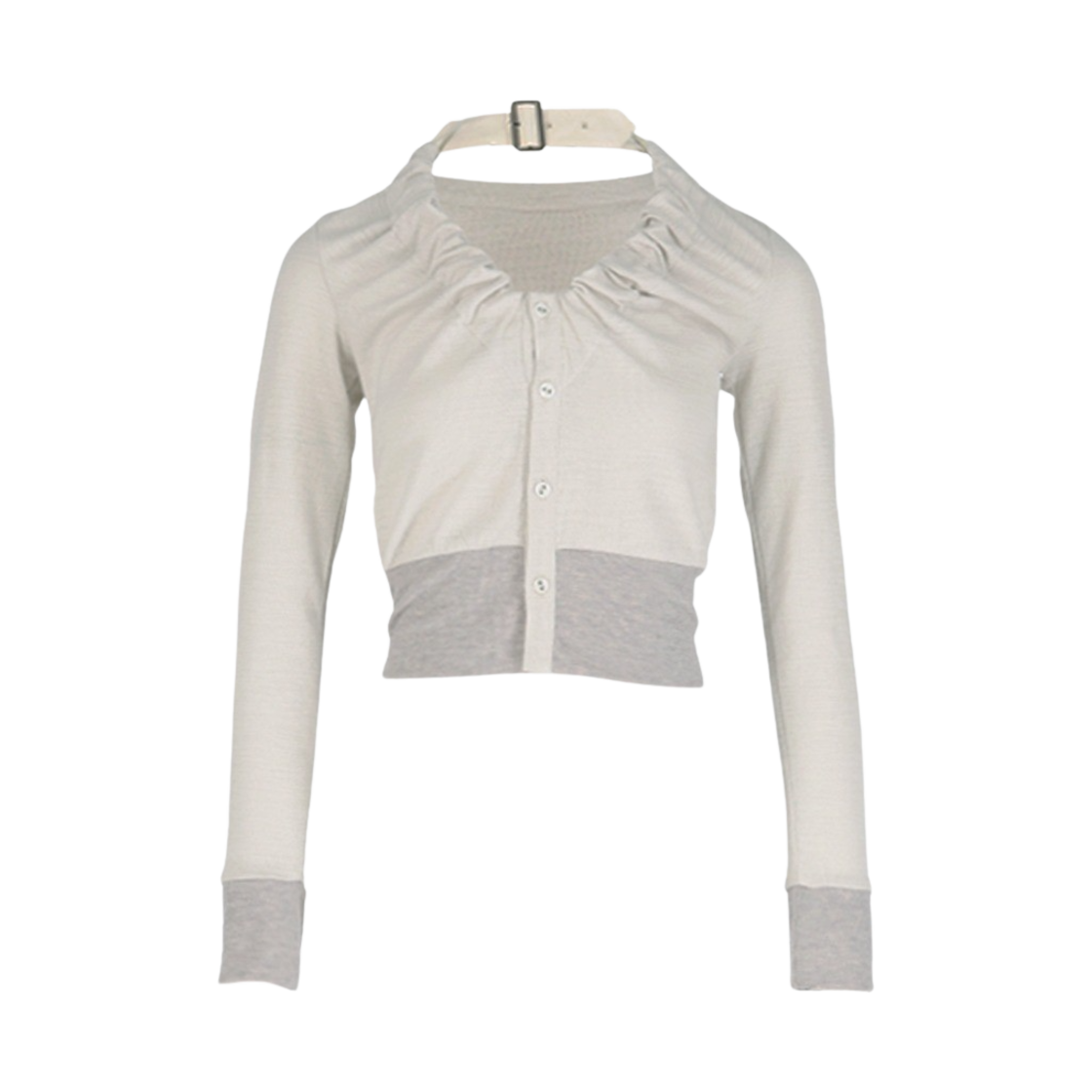 쿄 우먼 슬럽 셔링 버클넥 가디건 본(KYO Women Slub Shirring Buckleneck Cardigan Bone)