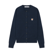(W) Maison Kitsune Fox Head Patch Adjusted R-Neck Cardigan Navy Melange