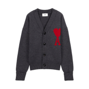 AMI de Coeur Oversize Intarsia Cardigan Grey Red