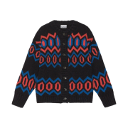 (W) Ganni Chunky Graphic Wool Cardigan Black