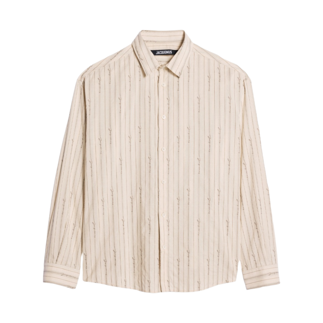 자크뮈스 라 슈미즈 사이먼 로고 핀스트라이프 셔츠 자카드 베이지 로고 스트라이프(Jacquemus La Chemise Simon Logo Pinstripe Shirt Jacquard Beige Logo Stripe) - 1