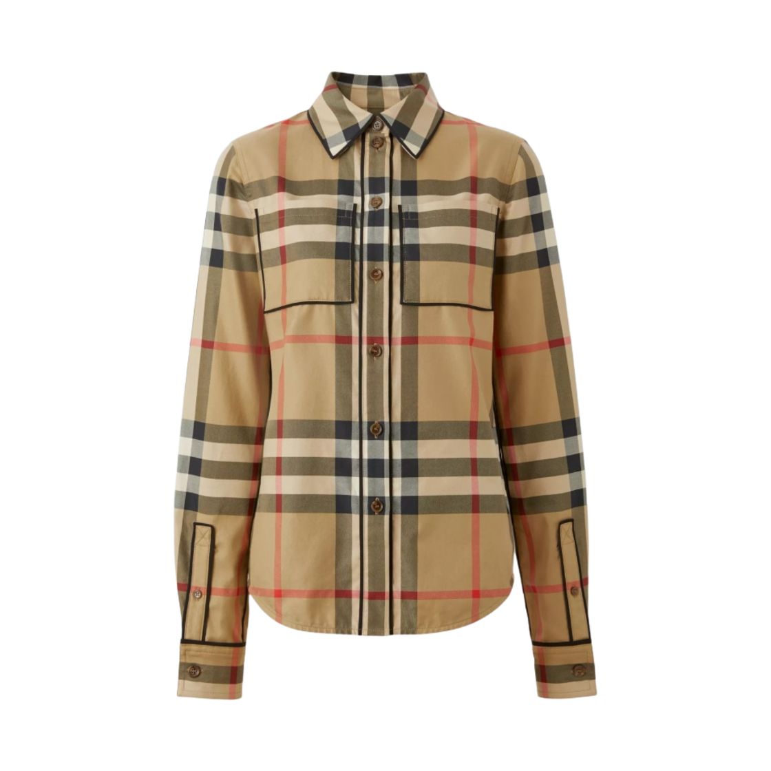 (W) 버버리 이그재저레이트 체크 코튼 셔츠 아카이브 베이지((W) Burberry Exaggerated Check Cotton Shirt Archive Beige) - 1
