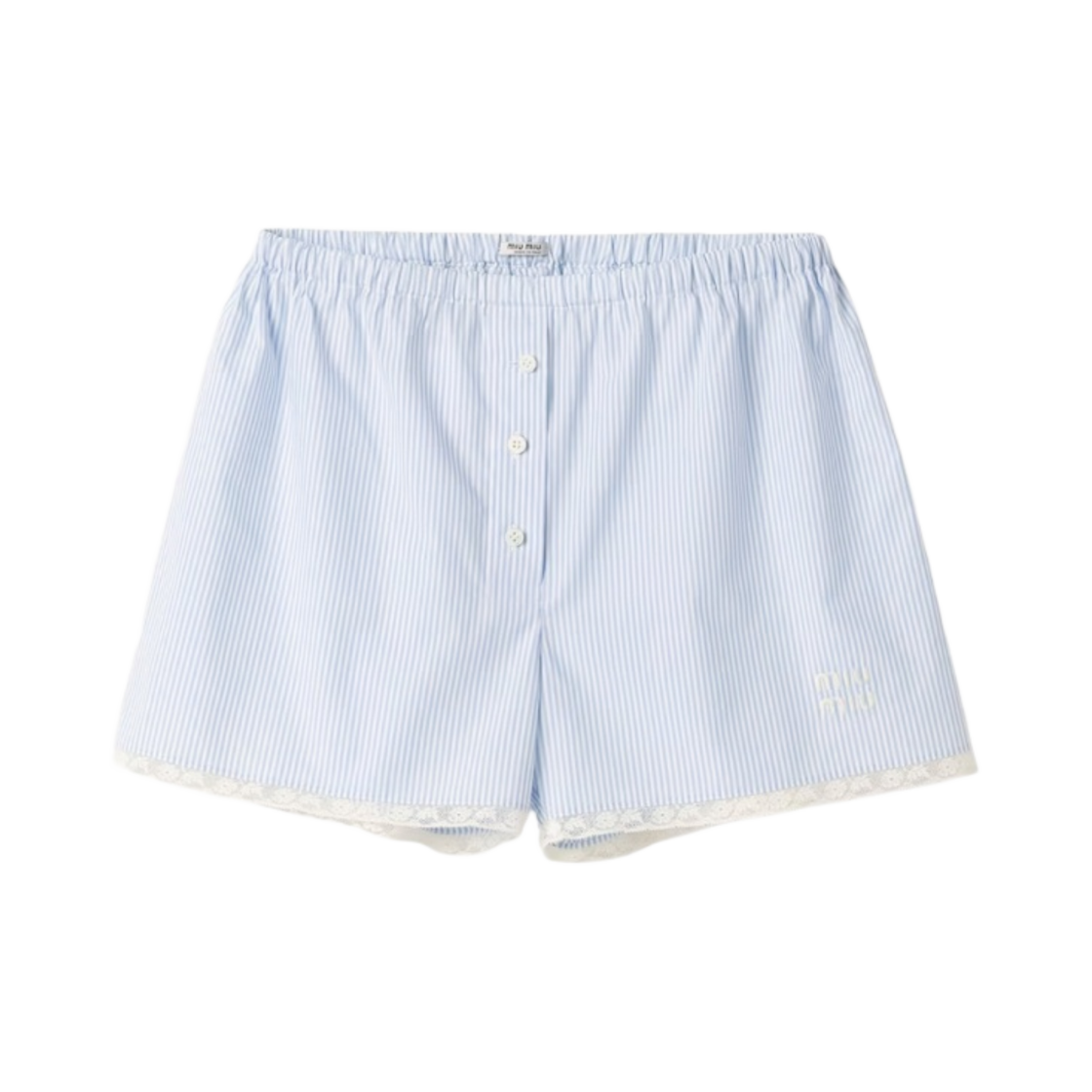 (W) 미우 미우 포플린 박서 쇼츠 화이트 라이트 블루((W) Miu Miu Poplin Boxer Shorts White Light Blue) - 1