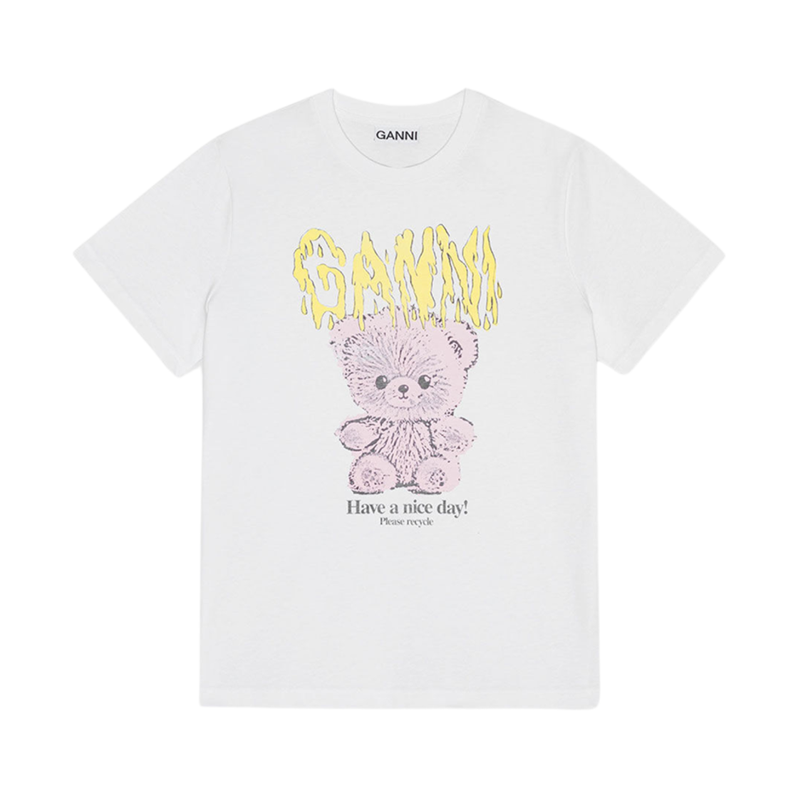 (W) 가니 베이직 코튼 저지 테디 릴렉스드 티셔츠 브라이트 화이트((W) Ganni Basic Cotton Jersey Teddy Relaxed T-Shirt Bright White)