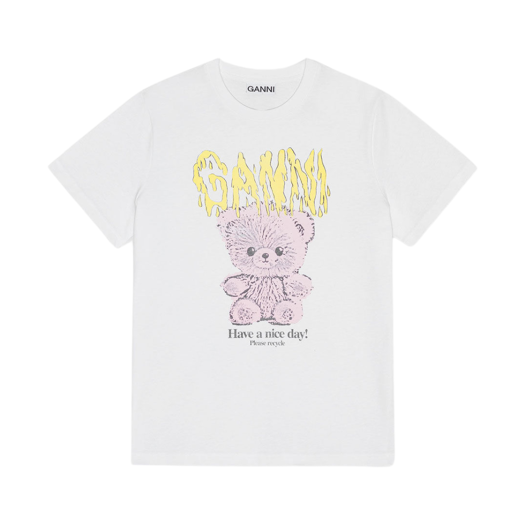 T4289-151 (W) Ganni Basic Cotton Jersey Teddy Relaxed T-Shirt Bright White
