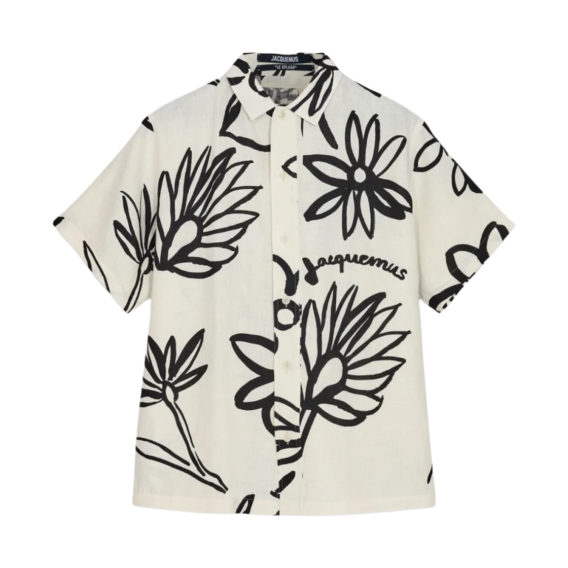 215SH009-1050-1BI Jacquemus La Chemise Moisson Flower Sketch Short Sleeved Shirt Print Black White Flowers