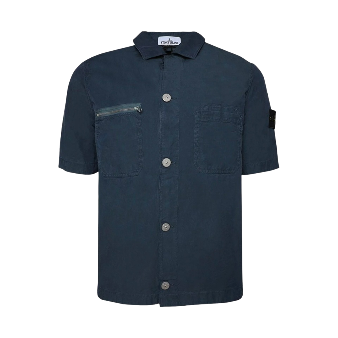 스톤 아일랜드 11429 패치 체스트 포켓 숏슬리브 오버셔츠 아비오 블루 - 23SS