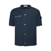 Stone Island 11429 Patch Chest Pockets Short Sleeve Overshirt Avio Blue - 23SS