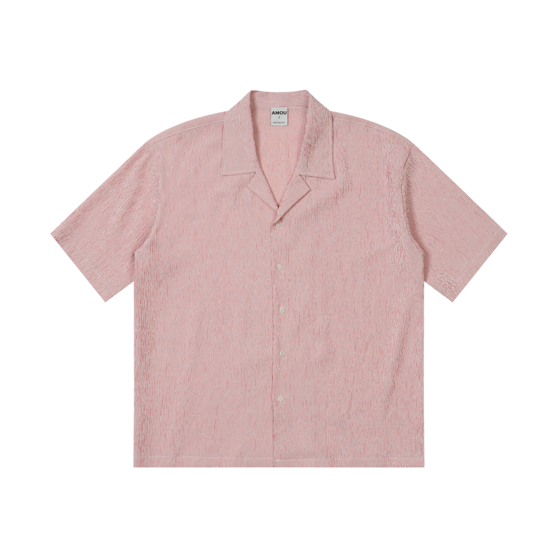 AM25SSSH02RE AMOU Wrinkle Stripe Open Collar Half Shirts Red