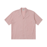 AMOU Wrinkle Stripe Open Collar Half Shirts Red