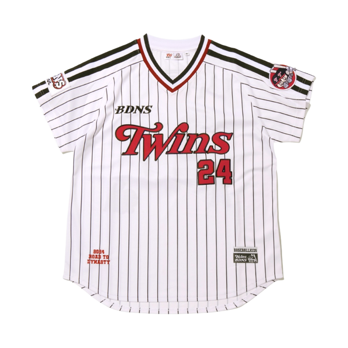 빠더너스 x LG 트윈스 클래식 로고 스트라이프 베이스볼 져지 화이트 (논 마킹 버전)(BDNS x LG TWINS Classic Logo Stripe Baseball Jersey White (Non Marking Ver.))