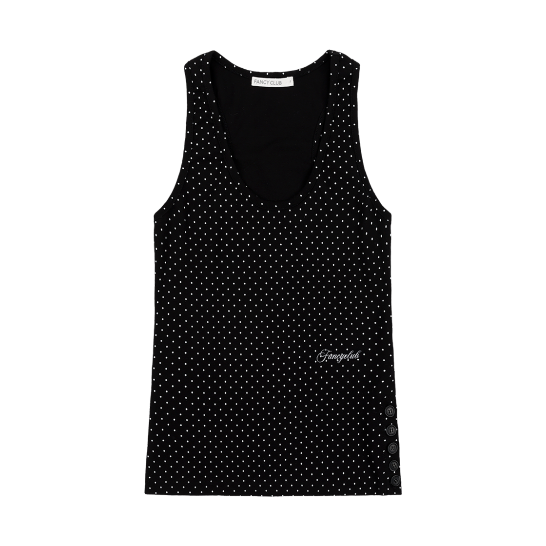 팬시클럽 도트 버튼 슬리브리스 블랙