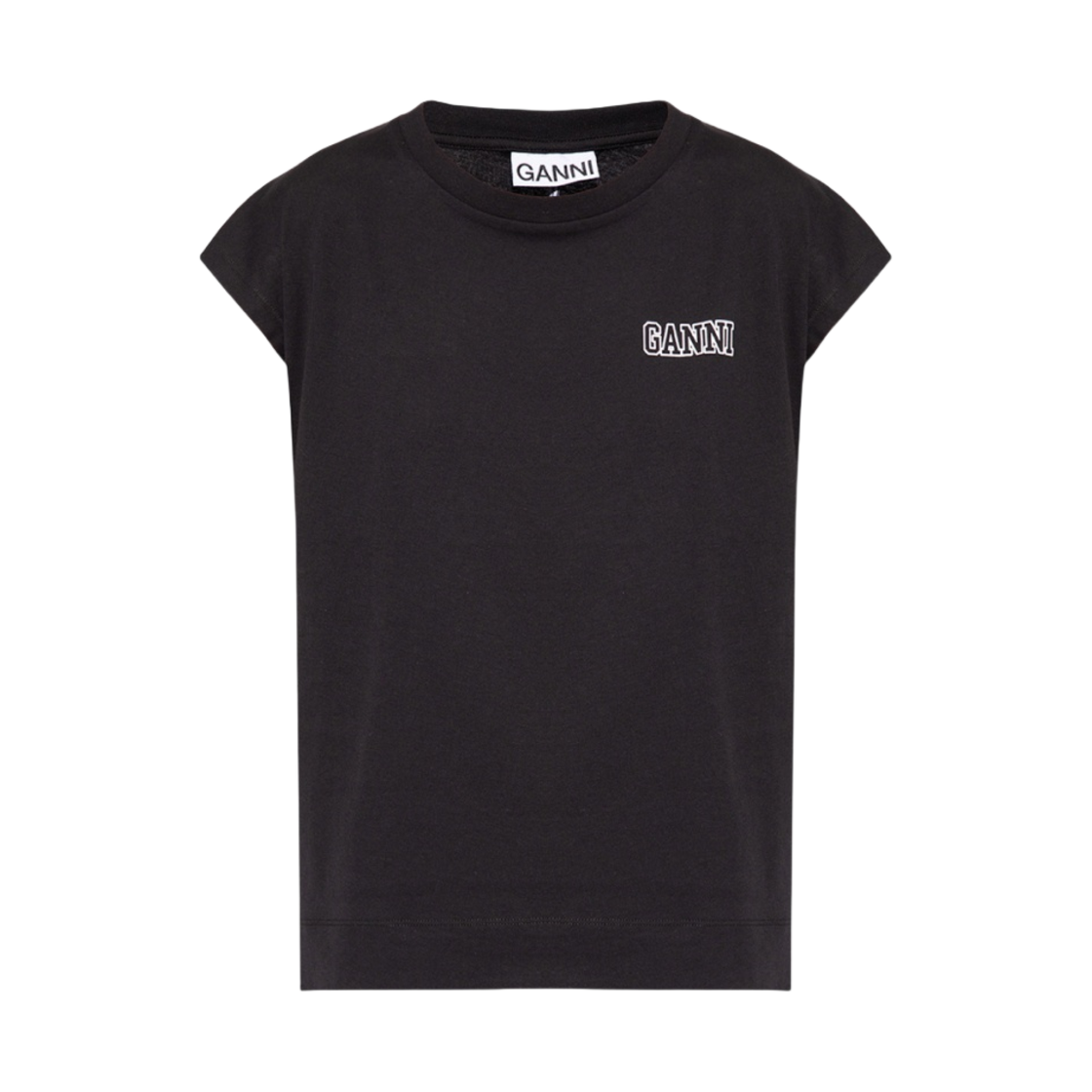 (W) 가니 소프트웨어 저지 슬리브리스 티셔츠 블랙((W) Ganni Software Jersey Sleeveless T-Shirt Black) - 1