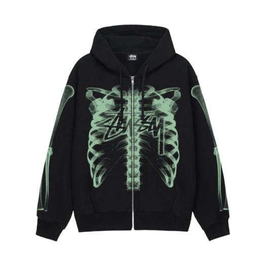 Stussy Rib Cage Zip Hoodie Black Green