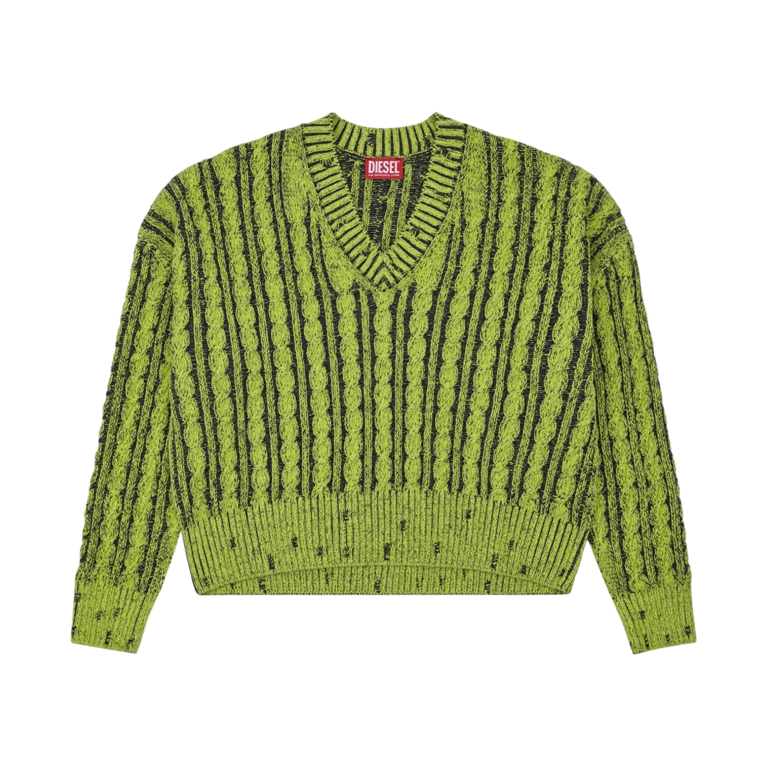 (W) 디젤 M-옥시아 투톤 코튼 청키 점퍼 그린((W) Diesel M-Oxia Chunky Jumper in Two-Tone Cotton Green) - 1