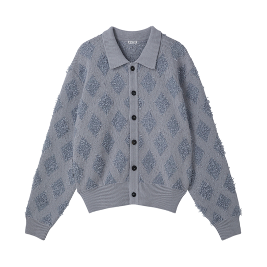 RM25SKCD001CG Recto Fringe Jacquard Knit Cardigan Cool Grey