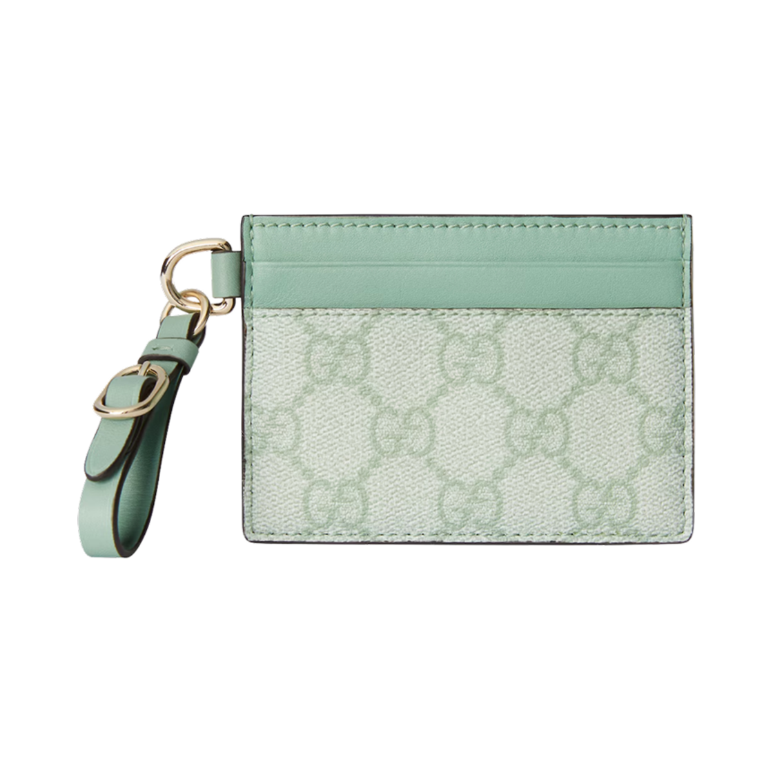 구찌 GG 엠블럼 카드 케이스 스트랩 세이지 그린(Gucci GG Emblem Card Case with Strap Sage Green) - 1