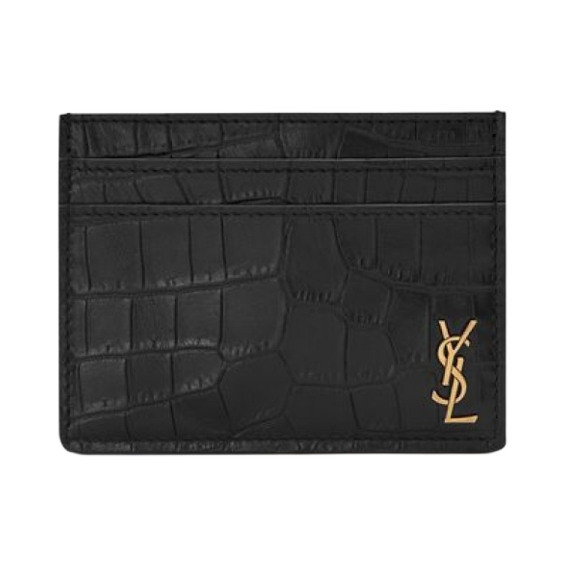 생로랑 크로커다일 엠보스드 매트 레더 타이니 모노그램 카드 케이스 블랙(Saint Laurent Tiny Monogram Card Case in Crocodile Embossed Matte Leather Black)