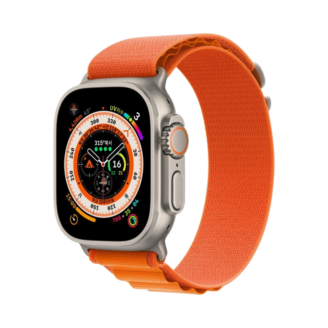 애플 워치 울트라 49mm 티타늄 케이스 M 알파인 루프 오렌지 (국내 정식 발매 제품)